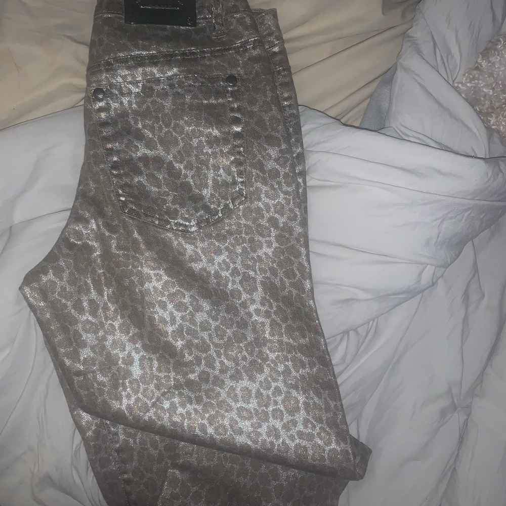 Metallic cheetah print jeans
